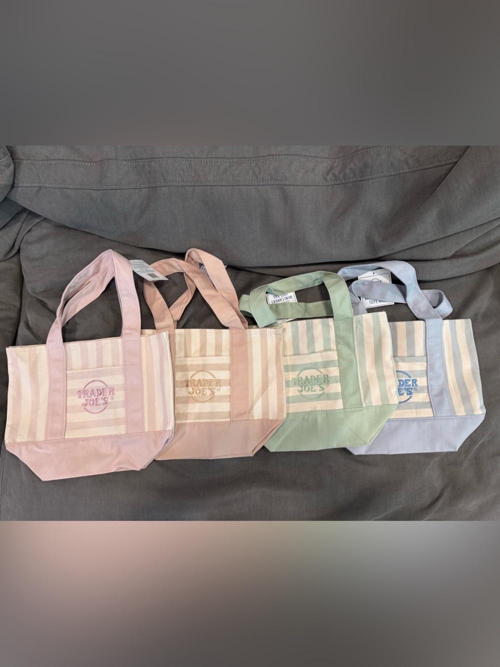 Trader Joe’s Pastel Stripe Canvas Mini Totes set of 4 NWT